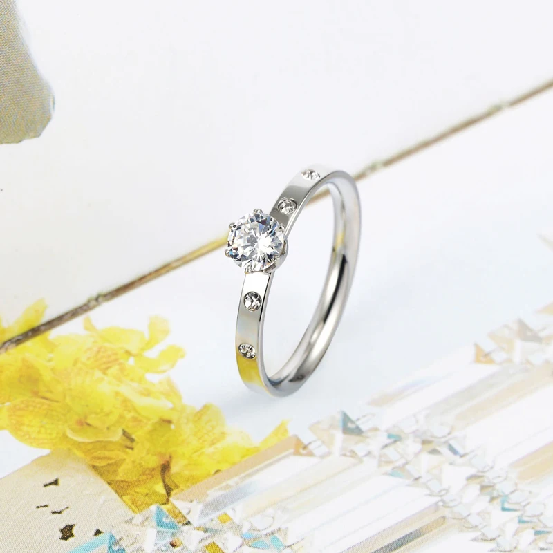 Wedding Ring for Woman Anti Allergy Titanium Steel Cubic Zirconia