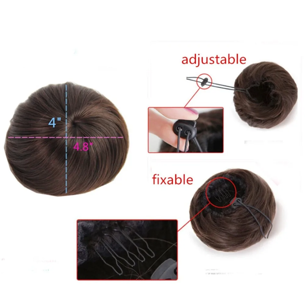 Fake Hair Bun Extension Clip in on Synthetic Donut Postiche Cheveux Drawstring Chignon Hairpiece Updo Hair Piece For Women Q3