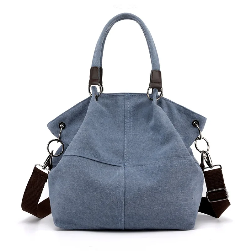 Высококачественная холщовая женская сумка, Повседневная вместительная сумка-хобо,, женская сумка-тоут Bolsas трапециевидной формы с рюшами, одноцветная сумка на плечо - Цвет: Blue