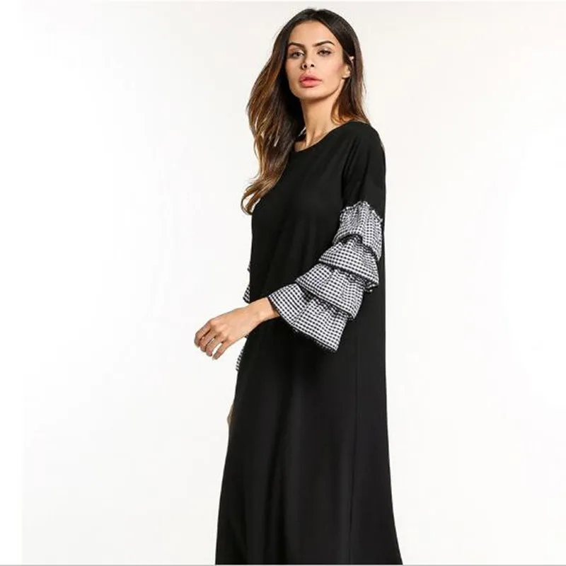 Мусульманское длинное платье Abaya клетчатый банный халат с оборками винтажное