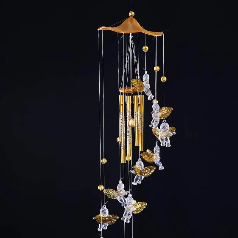 

2018 Hanging Bells Cupid Wind Chimes Lawn Garden Yard Porch Decoration Gold Gift