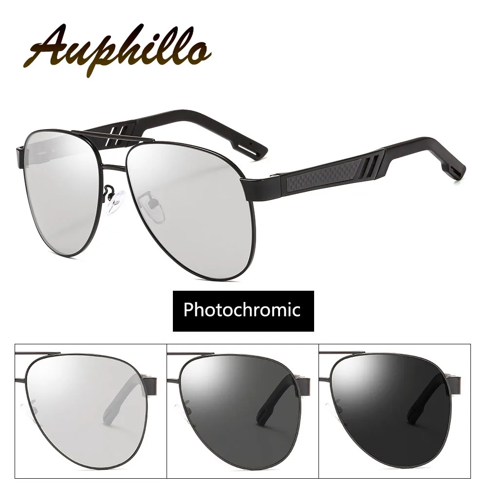 AUPHILLO Classic Retro Sunglasses Men Polarized Photochromic Sunglasses Luxury Brand Pilot Driver's Driving Sun Glasses For Men