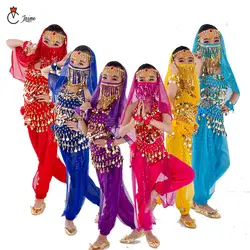 Дети живота Танцы костюм набор Болливуда сценическое живота Одежда для танцев для девочек Индии Танцы Детский Комплект Топ и штаны