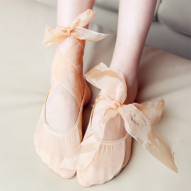5 цветов, женские нескользящие невидимые носки со шнуровкой с поясом, женские низкие Балетные Носки-башмачки для танцев, носки принцессы, Тапочки