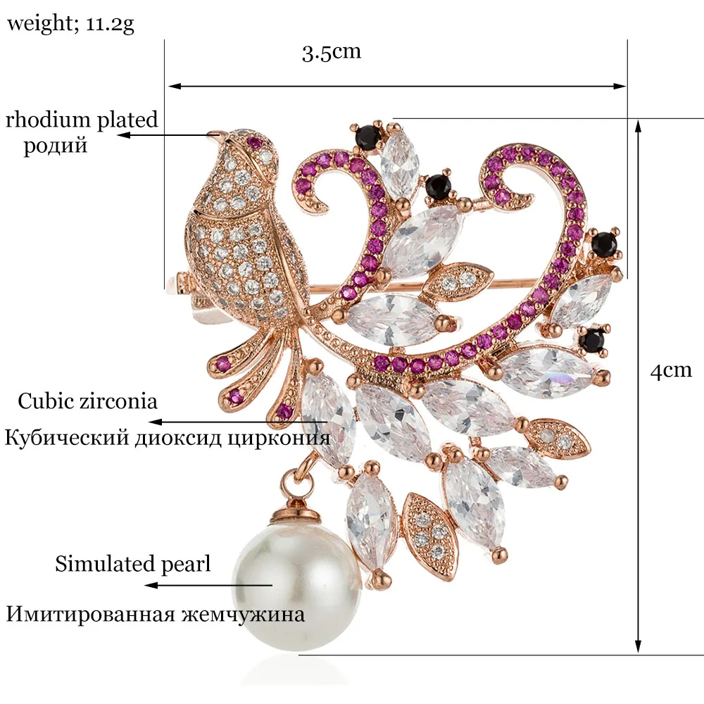 Farlena нежные украшения павлин брошь для женское платье шарф контакты моды микро-инкрустированные циркон птица брошь