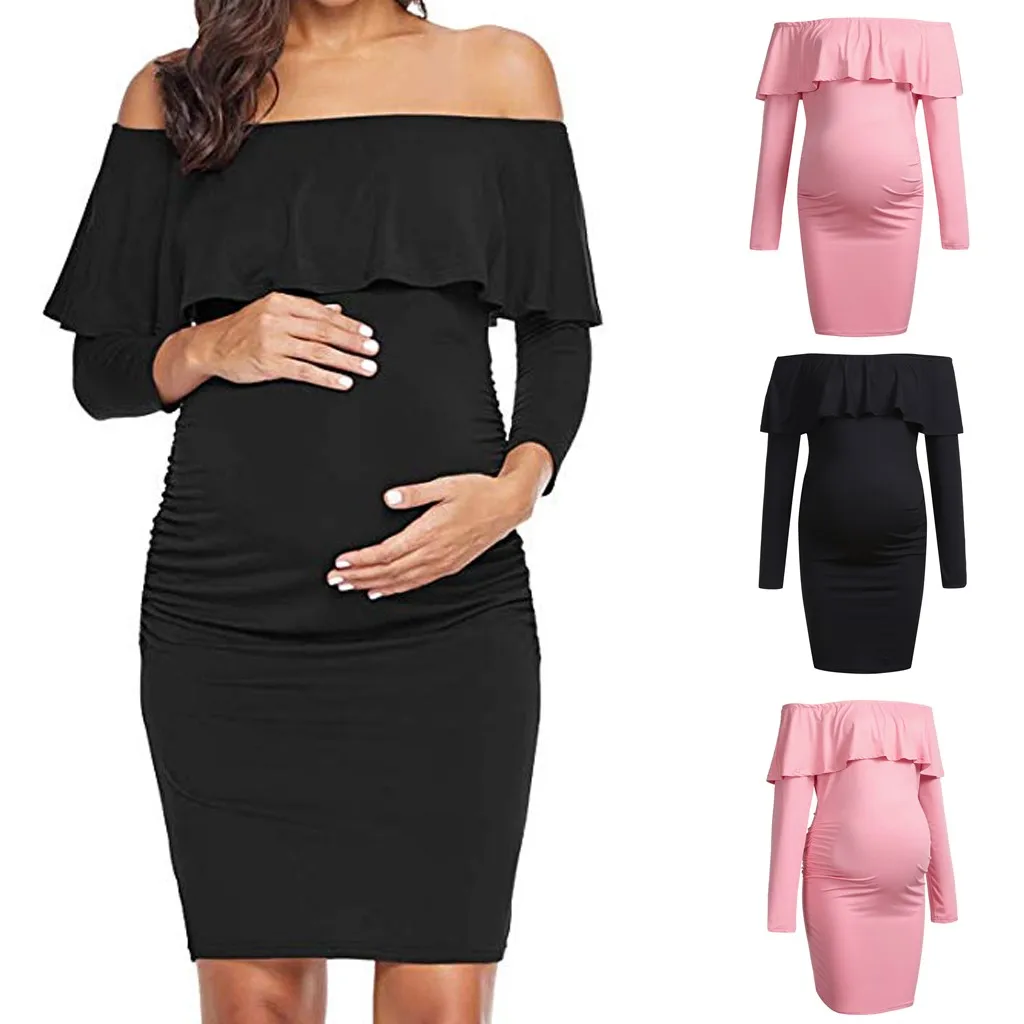 

MUQGEW elegant dress for women Mom Pregnancy Maternity Ruffles Solid Party Dresses Clothes femme enceinte #y2