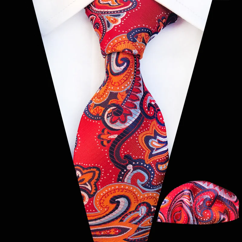 

Red Suit Necktie Ties for Men Gravatas Mens Accessories Wide Silk Tie Set Geometric Plaid Business Hanky Handkerchief Sets