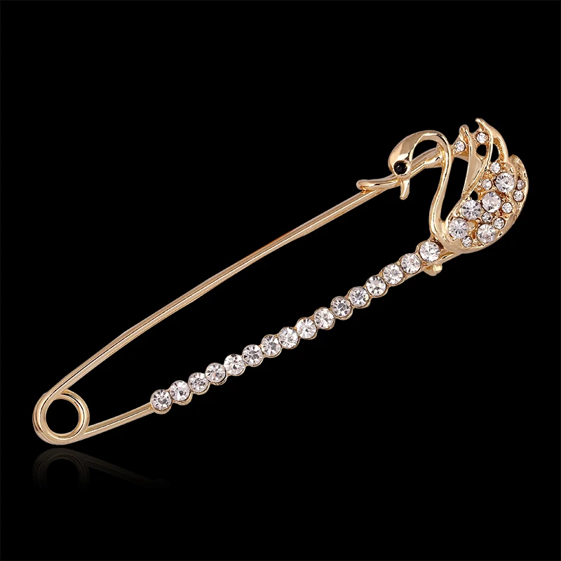Safety Pin Brooch Jewelry Fashion Rhinestone Animal Swan 