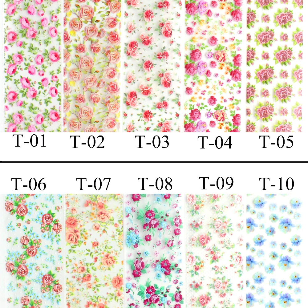 10 видов конструкций голографическая цветок ногтей Фольга комплект передачи ногти Стикеры для художественного оформления цветочные принты микс наклейка ползунок декоративный для маникюра DIY