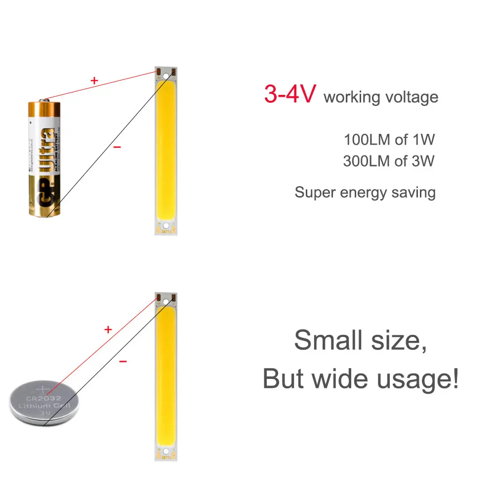 10 шт. 60*8 мм 2.36in DC3-4V COB светодиодный светильник источник 3,7 в светодиодный светильник 3W DIY Настольная Рабочая лампа Домашний Светильник ing автомобильный велосипедный беспилотный светильник s