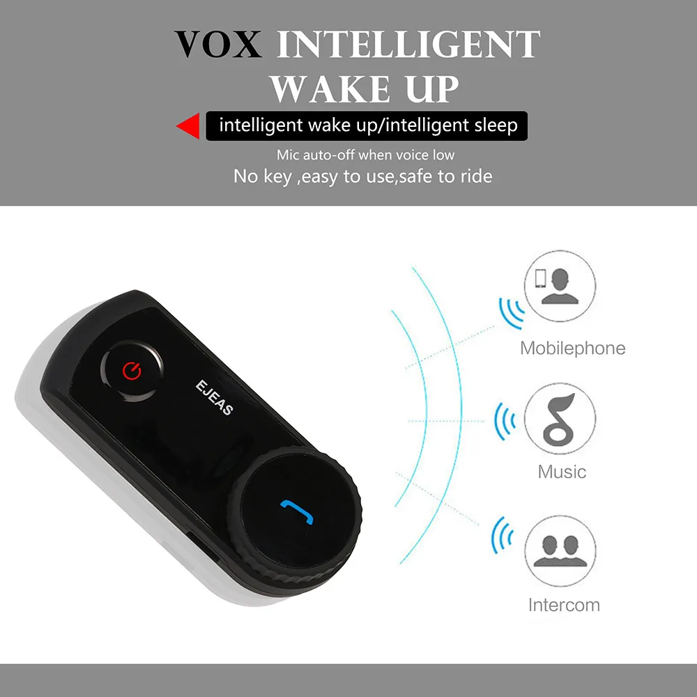 EJEAS 1200 м мотоцикл E2 Bluetooth домофон VOX водонепроницаемый IP65 беспроводной мотоцикл гарнитура домофон для 4 гонщиков