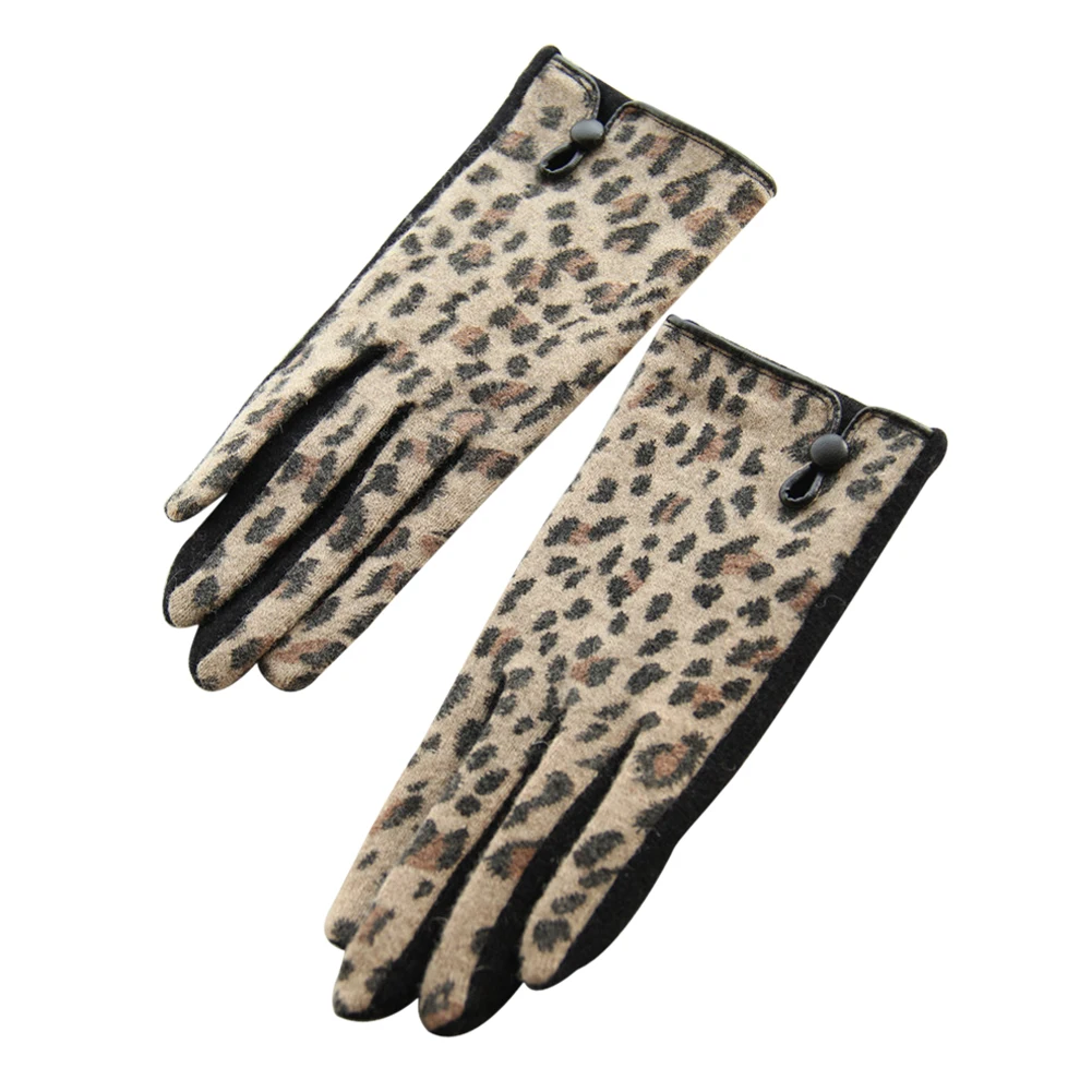 LBFS 2017 NEW Pair of Black Stylish Leopard Print Splice Design Gloves For Women