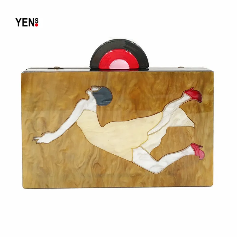 

New Brand Fashion Wallet Women Luxury Evening Bag Acrylic Clutch Mini Vintage Coffee Handbag Party Beauty Street Messenger Bag