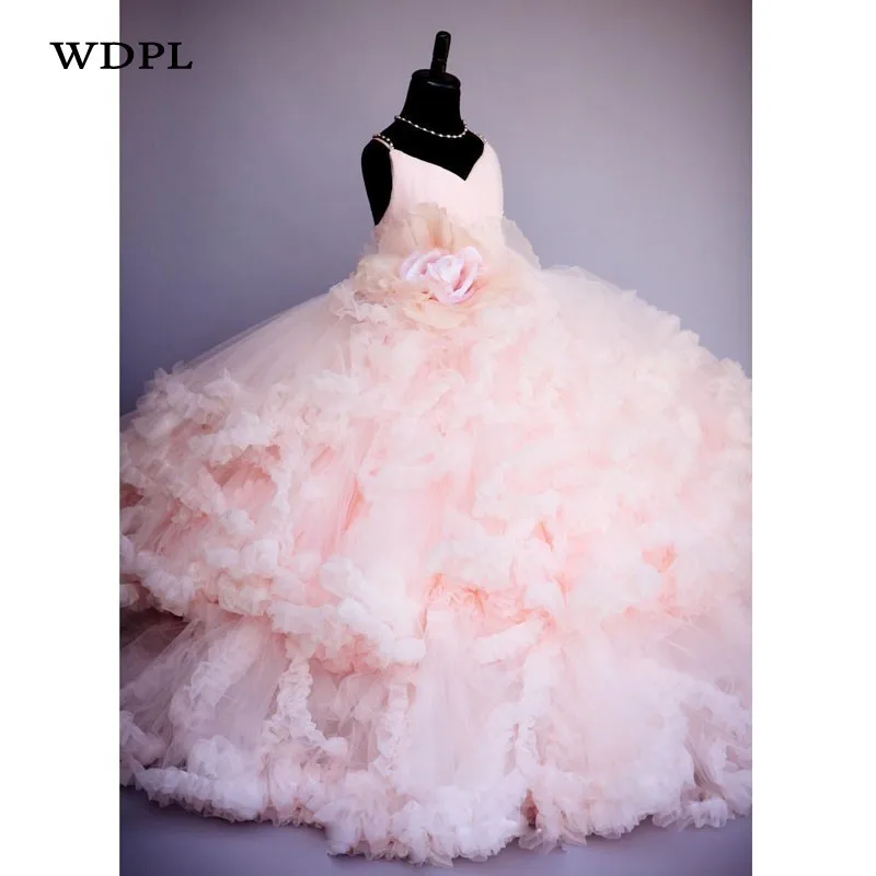 

Pink Flower Girl Dresses For Wedding Appliques Girls Pageant Gowns Tulle Children Birthday Party Dress Princess Custom Made