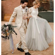 Свадебное платье, светильник, серое кружево, платье невесты, короткий рукав, ТРАПЕЦИЕВИДНОЕ, романтическое, Vestido Novia, дешево, высокое качество