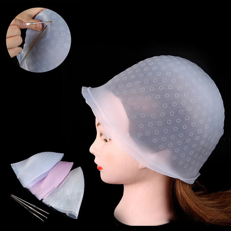 

Silicone Cap & Hook Hair Salon Color Coloring Highlighting Reusable Set Frosting Tipping Dyeing Color Tools