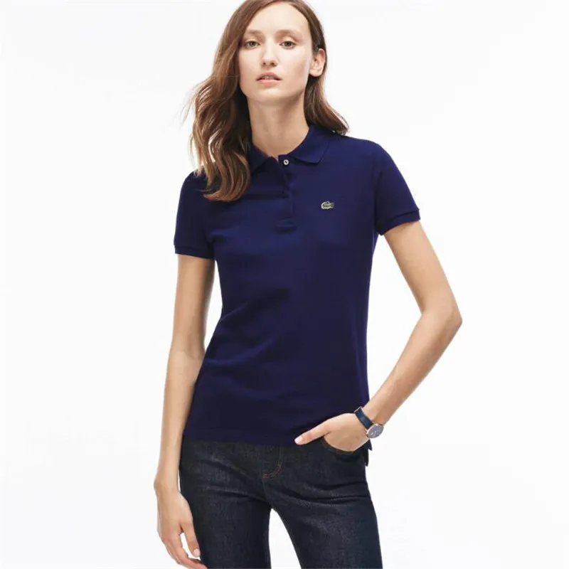 

Women T-shirt Turn-down Collar Short Sleeve Slim Breathable Soft Comfortable Sport Casual Office Top Tee England Style Female