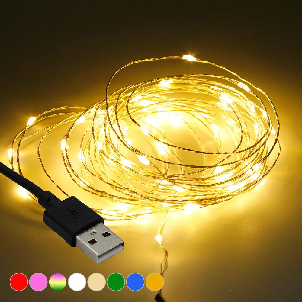

ANBLUB 5M 16ft / 10M 33ft USB LED String lights Silver Wire lighting For Holiday Christmas Wedding Party Decoration White/Warm