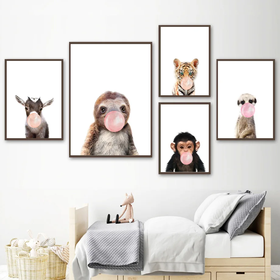 Tiger Monkey Sheep Nordic Posters And Prints Animal Wall Art Canvas Painting Picture Kids Baby Room Scandinavian Home Decor | Дом и сад