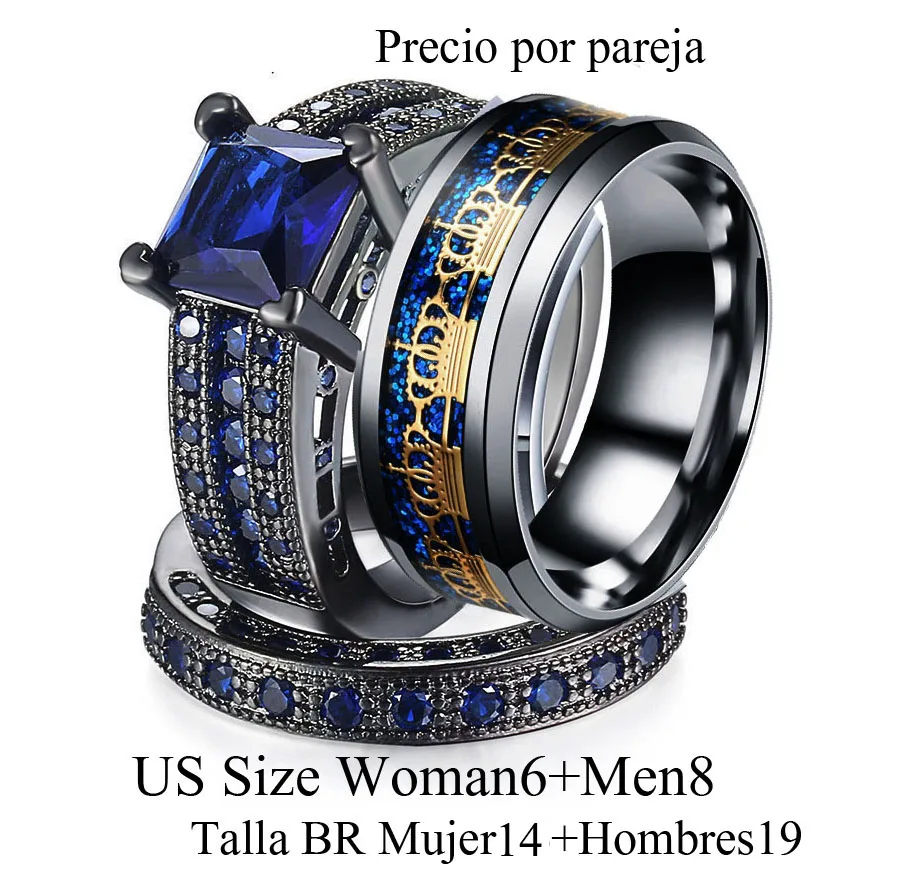 Обручальное кольцо из нержавеющей стали для пар золотого цвета с кристаллами Cz, набор колец для влюбленных мужчин и женщин, обручальные кольца - Цвет основного камня: Woman6Men8
