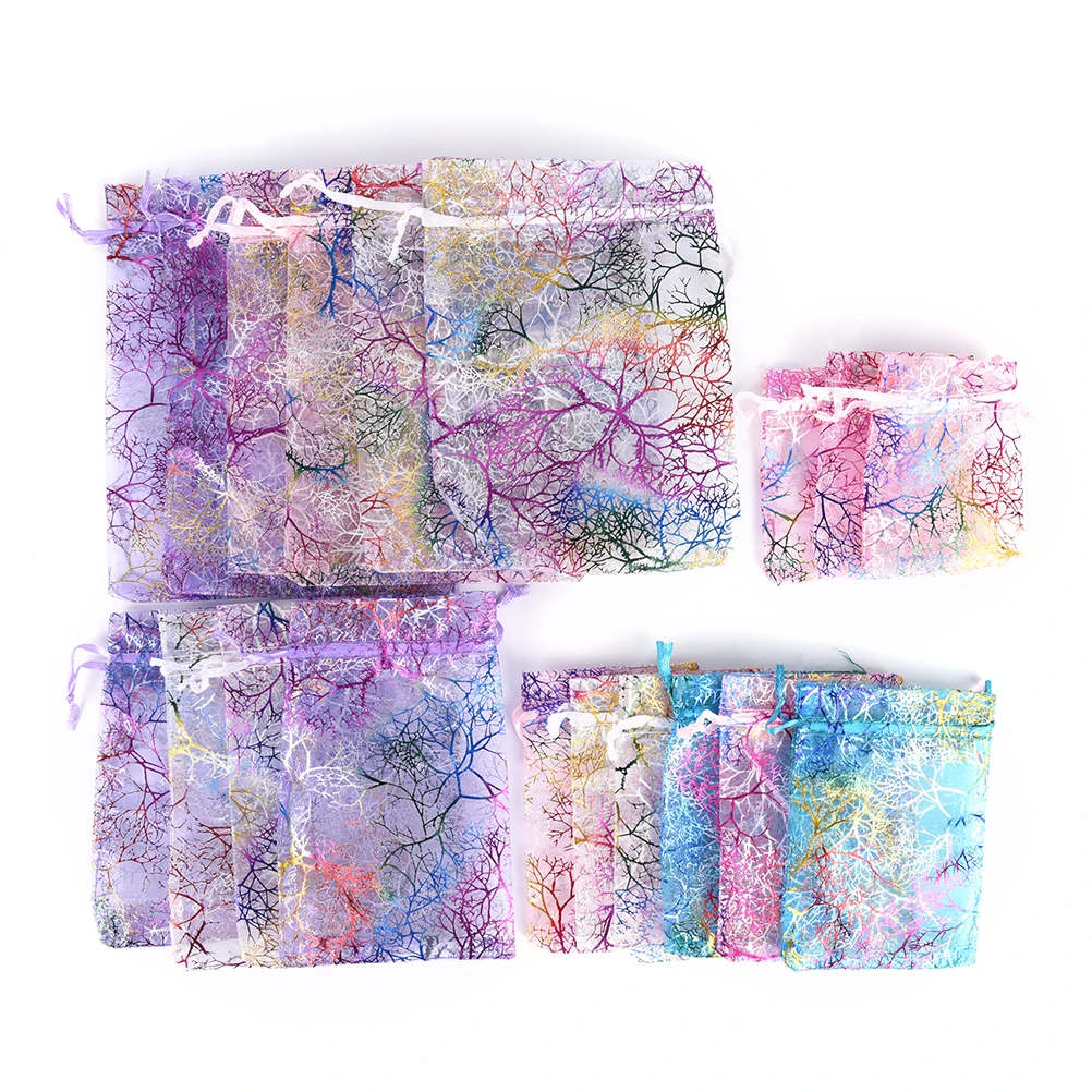 

10pcs/pack Coralline Print Drawstring Bag Organzation Jewelry Pouch Wedding Party Favor Bag Pouches Random 4 Sizes