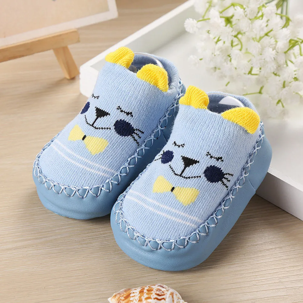 Newborn Baby Boys Girls Cartoon Ears Floor Socks Anti-Slip Baby Step Shoes Socks Zapatos de bebe - Цвет: Blue