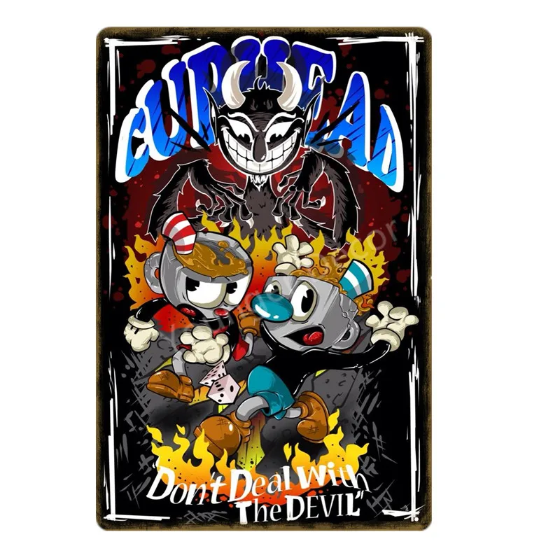YD1009 Видео игры Funko поп Cuphead металлический плакат Mugman дьявол легендарная чаша настенная печать оловянные знаки домашний декор детский подарок YD045 - Цвет: YD1009