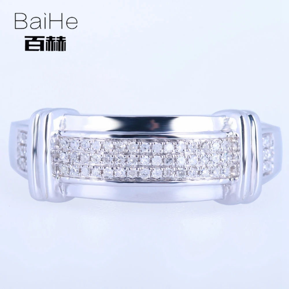 BAIHE Стерлинговое Серебро 925 0.25CT Сертифицированный H/SI круглый вырез натуральные Алмазы обручальные мужские модные ювелирные изделия кольцо
