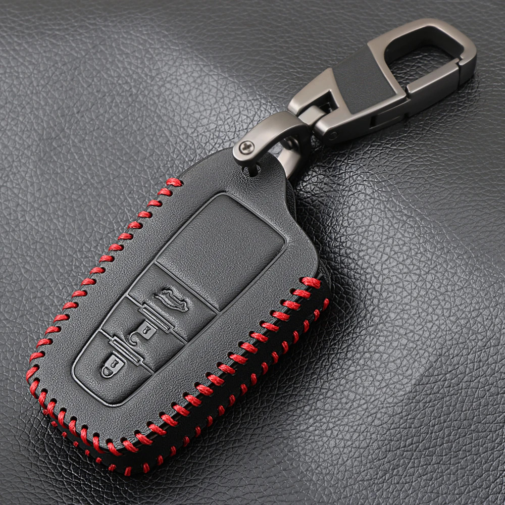 

Black Skin Genuine leather Key fob Case for Toyota Camry 2017 2018 CHR Prius Corolla RAV4 Remote 3 Button Keyless Cover Protect