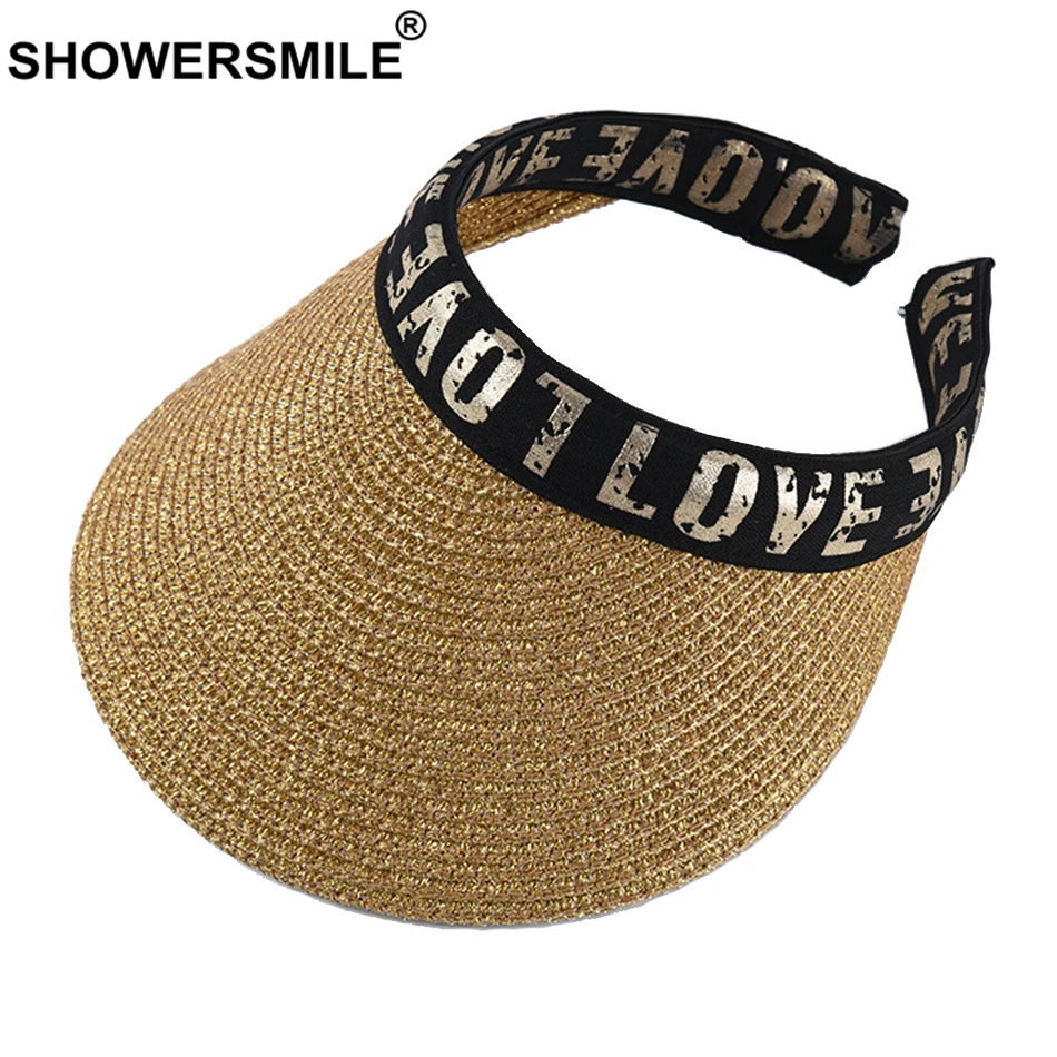 

SHOWERSMILE Women Visor Sun Hat Outdoors Female Gold Visor Letter Deco UV Protection Korean Fashion Casual Ladies Beach Sun Hat
