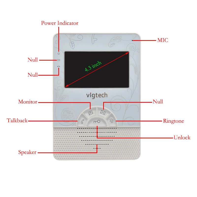 Vigtech4.3 ''видеодомофон спикерфон домофон система белый монитор открытый с водонепроницаемой и ИК-камерой