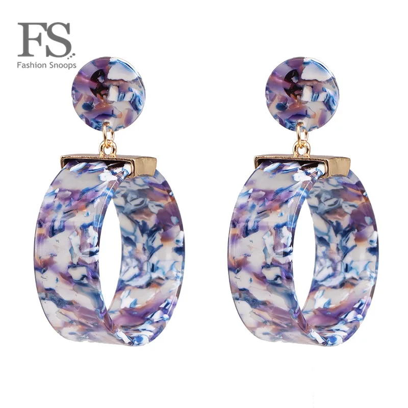 

FASHIONSNOOPS 2019 New Bohemia Geometric Round Acrylic Statement Large Drop Earrings Acetic Acid Resin Earrings for Women