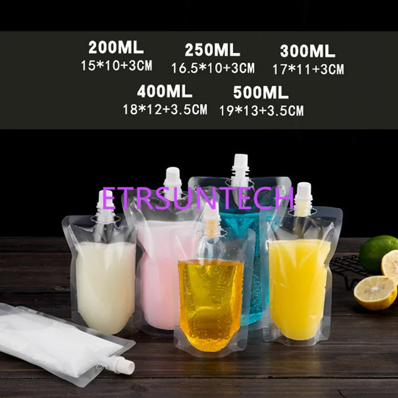 

1000Pcs/Lot Stand-up Plastic Drink Packaging Bag Spout Pouch for Beverage Liquid Juice Milk Coffee