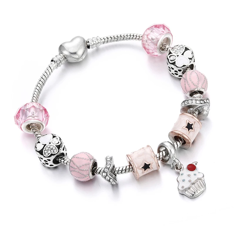 Летний стиль подвеска «мороженое» Браслеты серебряные и браслеты для женщин Дерево жизни бусины браслет Роскошный Кристалл женские ювелирные изделия