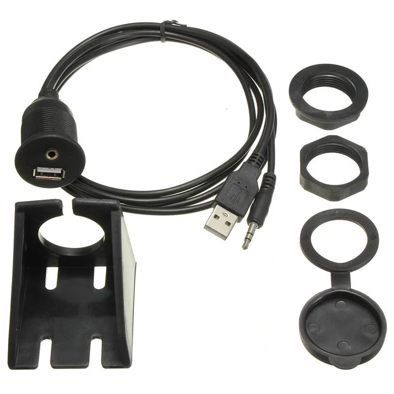 1Piece New Waterproof 1m Boat Car Dash Board Mount 3.5mm USB 2.0 AUX Socket Extension Lead Panel Cable 1/8 Aux Extension Cable
