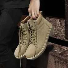 Модные мужские мотоциклетные ботинки для отдыха, ботильоны с круглым носком, ботинки на шнуровке, прошитая однотонная рабочая обувь на весну-осень