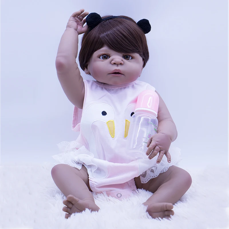 

silicone simulation newborn baby girl with black skin bebe boneca reborn baby dolls 57cm new popular Girl Birthday Gifts toy NPK