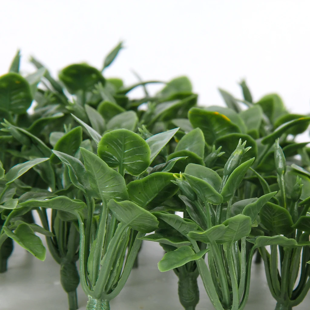 50pcs Plastic Railway Landscape Model Ground Cover Grass with Heart-Shaped Leaves Scenery Layout Accessory