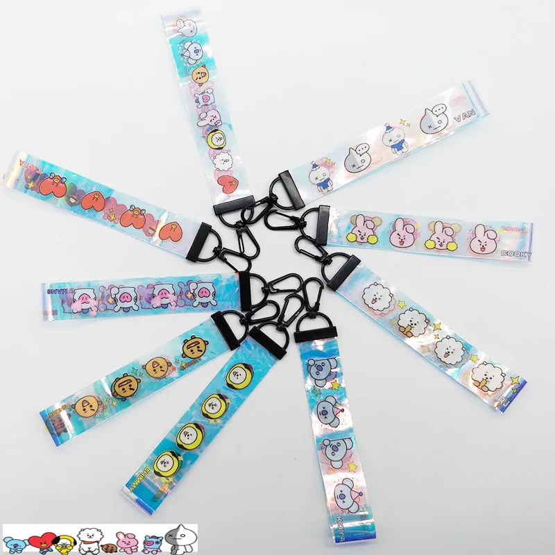 

Laser Lanyard Keychain COOKY MANG SHOOKY Letter Print Pendant Cute Phone Strap Key Chain Ribbon Keyring VAN ARMY HF097