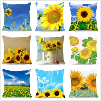 

Sofa Car Home Decorative Throw Pillow Case Vintage Cotton Polyester Square Cute European Style Sunflower Cushion Cover