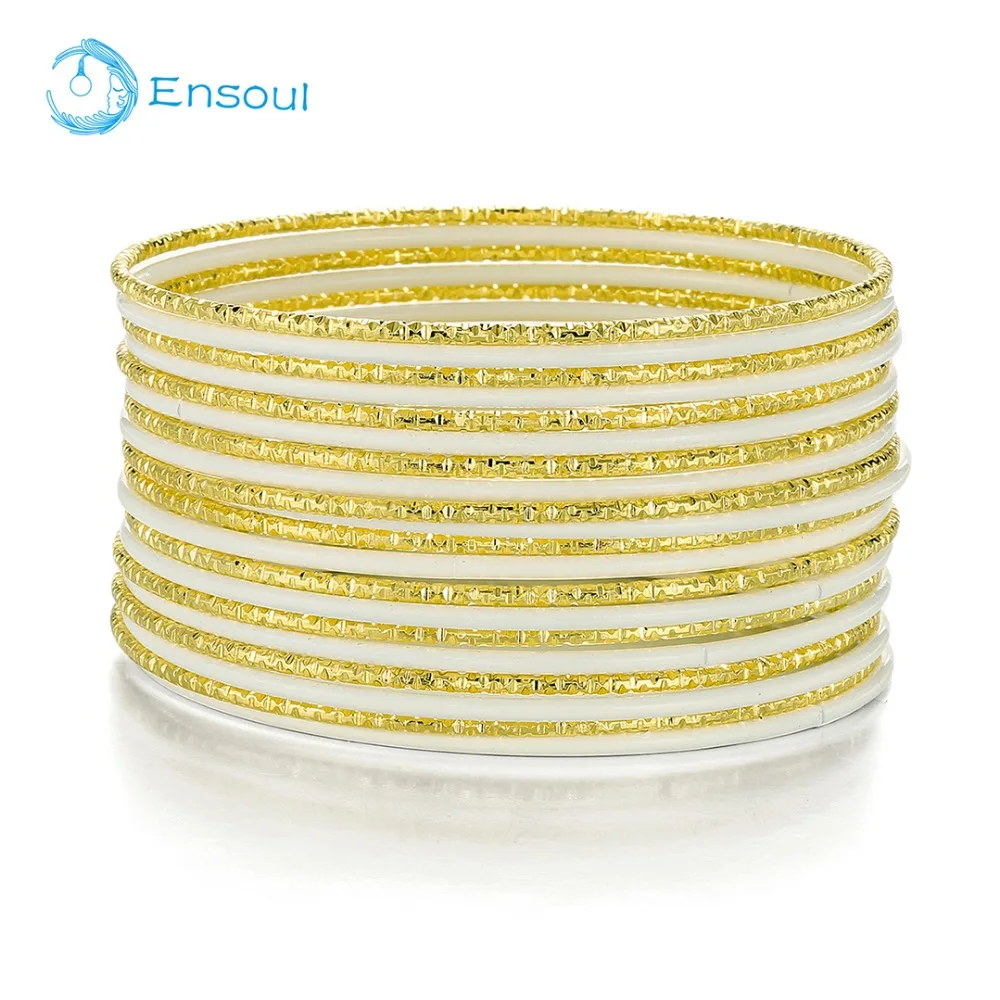 

Ensoul 2019 New Style Gold/White Color Flower Mixed Metal Women/Girls Bangles&Bracelets Set of 20 Luxury For Ladies/Girls Gifts