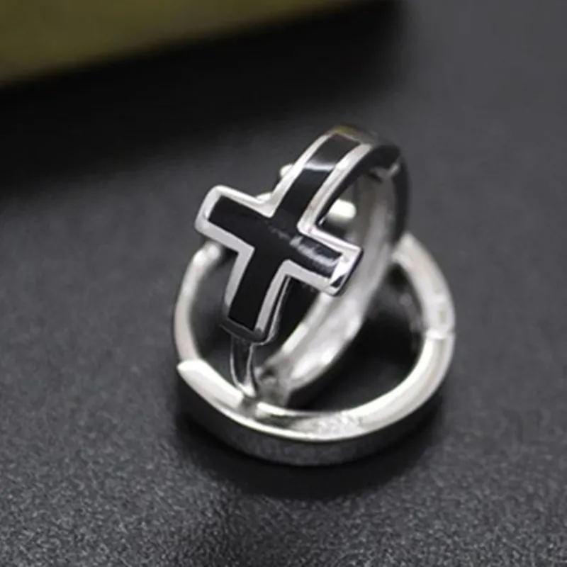 

N7M7 Jewelry Kpop Style Small Cross Earrings For Men/Women Fashion Silver Color Circle Hoop Earrings Personality Jewelry