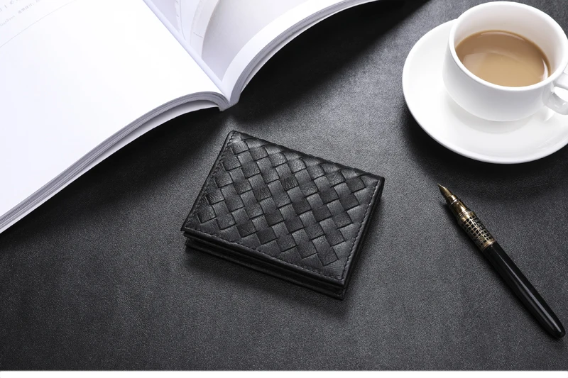 Wmnuo Business Genuine Leather Card Holders Male Korean Mini Braided Head Layer Cowhide Male And Female Multi-card Wallet Unisex