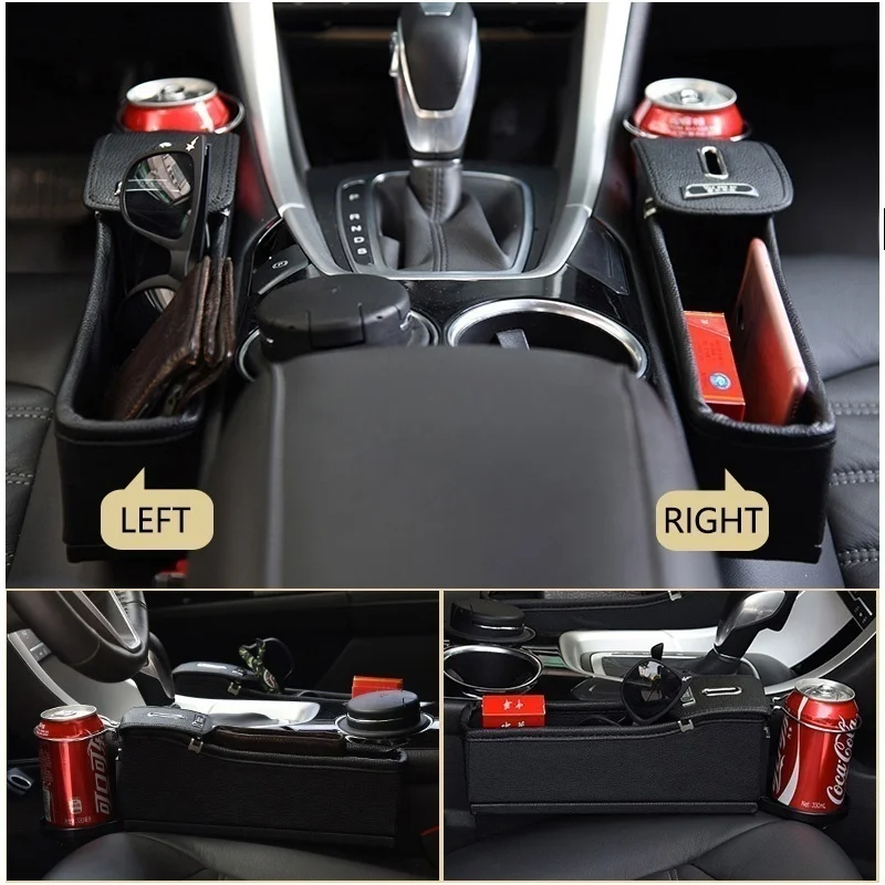 1pc Multi-function Car Organizer Storage Box Cup Holder Car Seat Organizer Pocket Storage Car Accessories Gap Catcher PU Leather