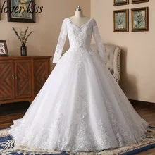 Lover Kiss великолепное жемчужное бальное платье Свадебные платья с длинными рукавами Vestido De Novias кружевное свадебное платье с изображением индейки для свадьбы