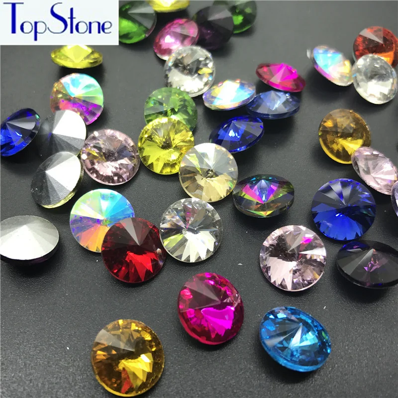 

TopStone All Colors 6,8,10,12,14,16,18mm RIVOLI CRYSTAL POINTED BACK Rhinestones Round Glass Crystal fancy Stone