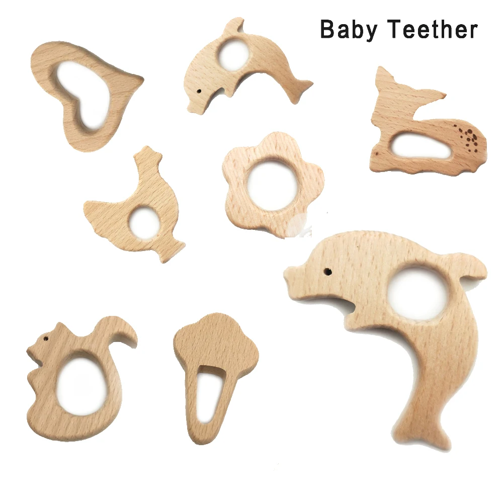 Новые детские зубцы из древесины игрушки мультипликационных животных жевательные бусины Деревянный Прорезыватель для зубов погремушки игрушки для кормления аксессуары для коляски