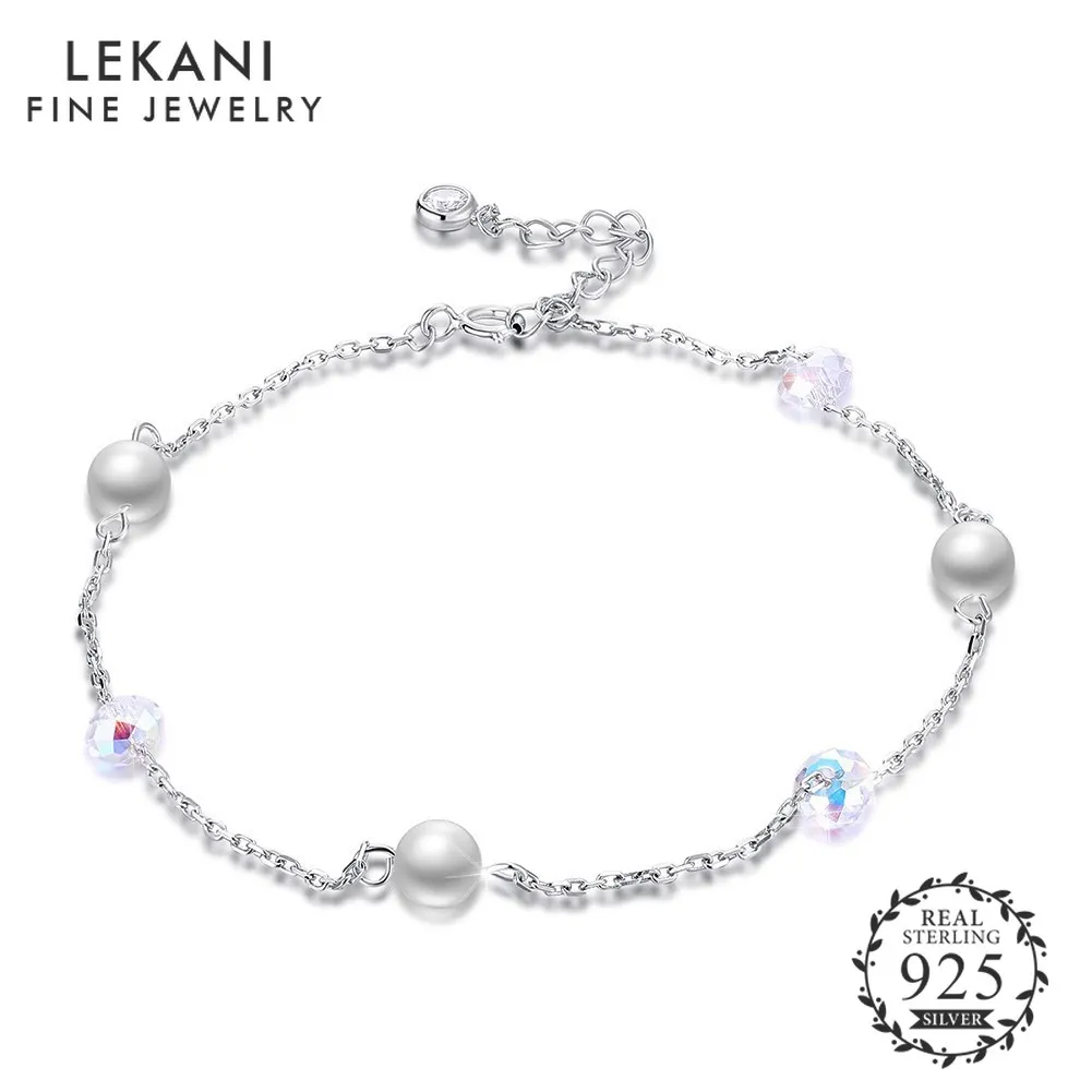 

LEKANI 925 Stering Silver 2018 New Crystals form Swarovski With Pearl Anklet Wholesale For Women Foot Jewelry