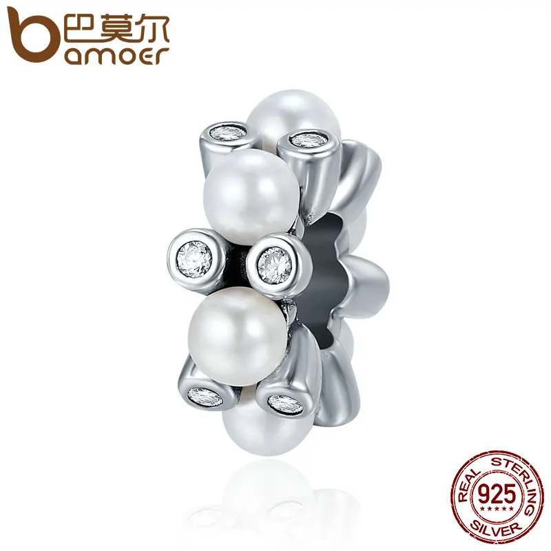 

BAMOER Trendy New 100% 925 Sterling Silver Glittering Tender Blossom Spacer Beads fit Women Charm Bracelets DIY Jewelry SCC285