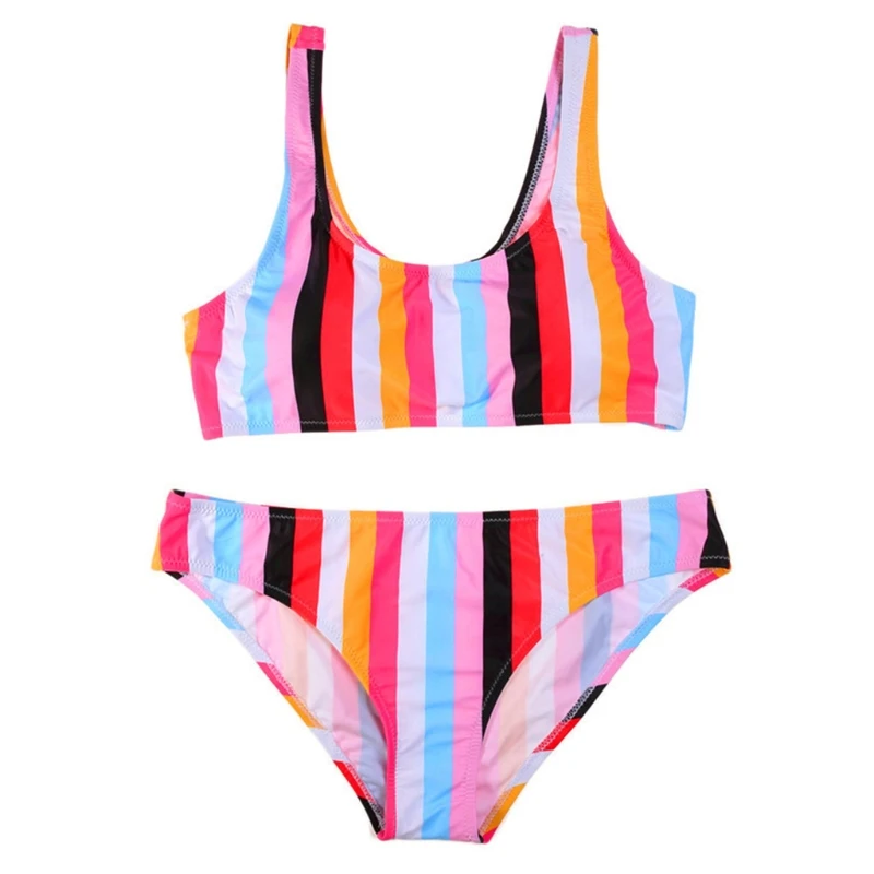

Womens Padded Push-up Bikini Rainbow Striped Printed Sexy Swimwear Bathing Suit